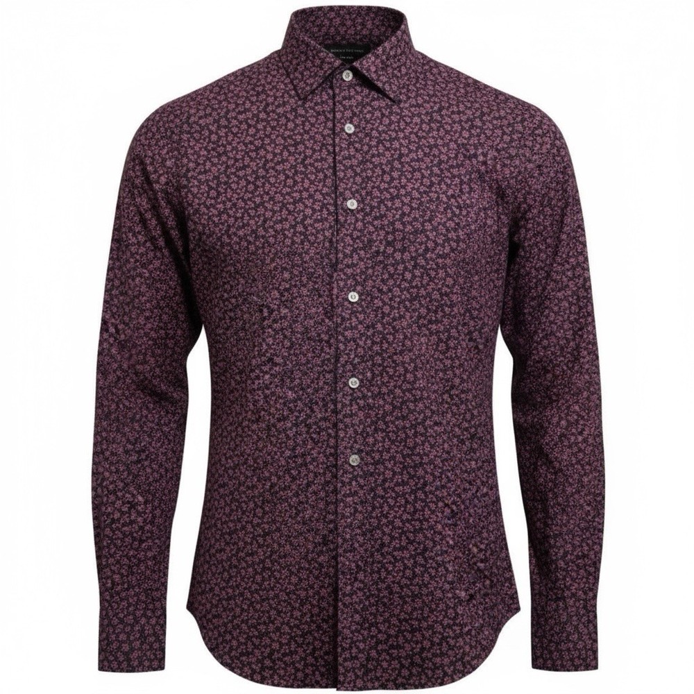 Banana Republic Navy Red Floral Print Standard Fit‎ Non Iron Button Shirt Mens L